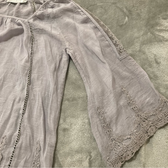 Solitaire Women’s Top Blouse Lavender Lace Flared Sleeve Pleated 3/4 Sleeve S - Picture 6 of 16